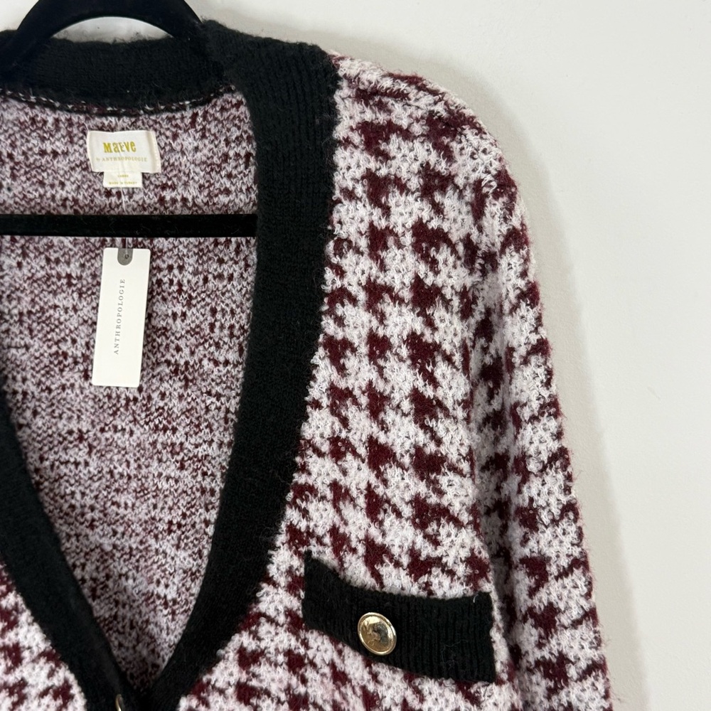 Maeve X Anthropologie Houndstooth Cardigan Sweater Old Money Preppy Size L NWT - Picture 6 of 15
